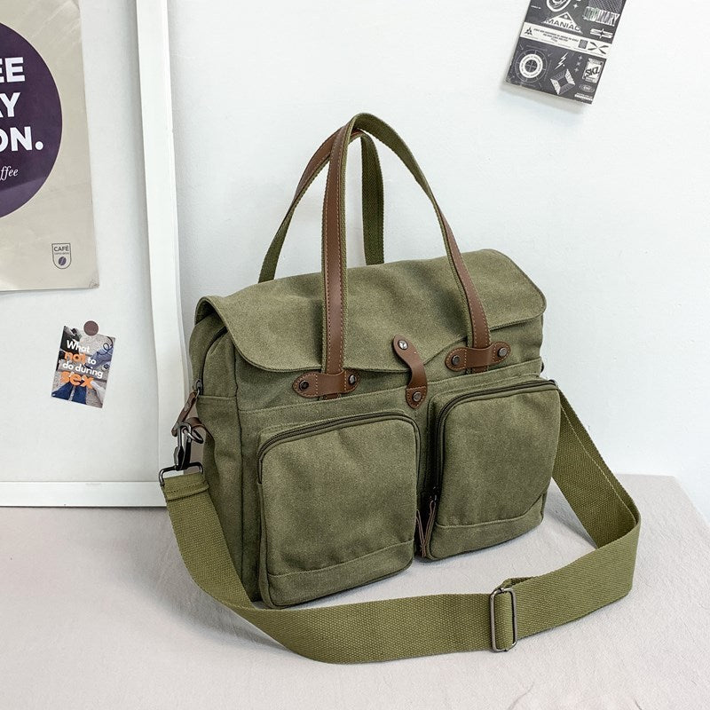 Multi-Compartment Canvas Crossbody Bag for Outdoor Travel