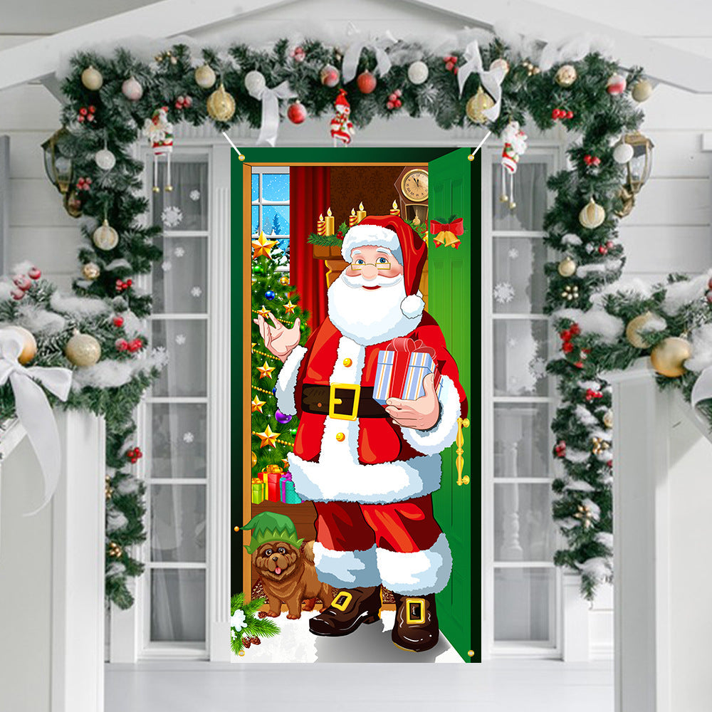 New Christmas Door Curtains, Flags, Outdoor Photography, Santa Claus and Puppies, Background Decoration, Hanging Cloth - Korvel