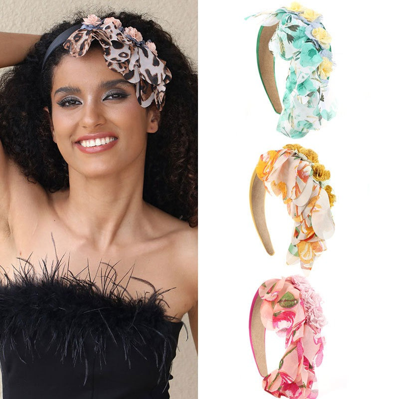 Fashionable leopard print fabric flower headband - Korvel
