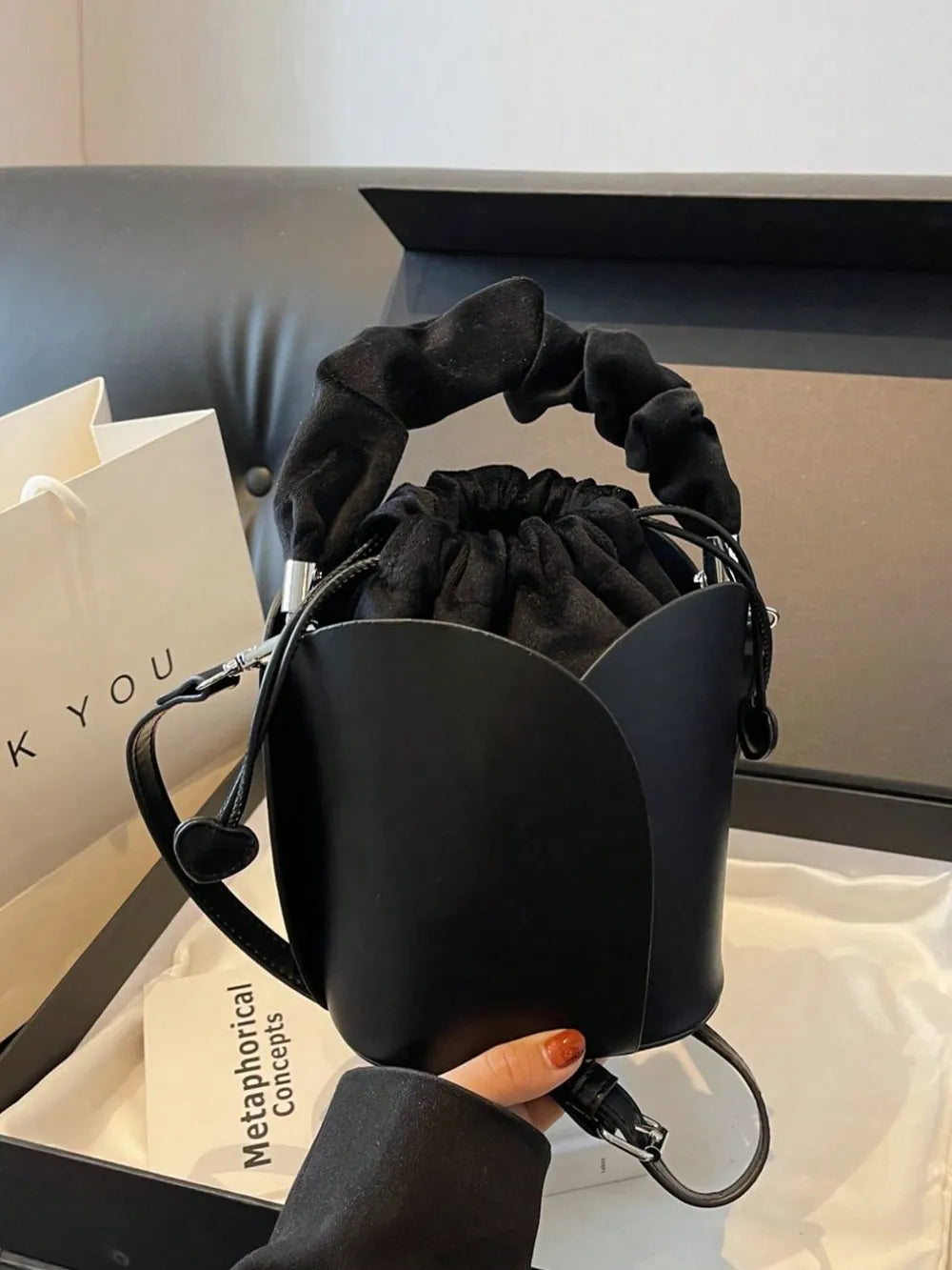Premium PU Leather Drawstring Bucket Bag
