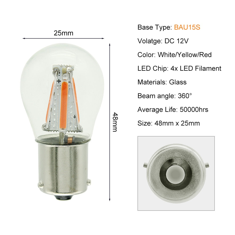 1pcs 1156 P21W BA15S 1157 BAY15D COB LED Filament Chip Car Brake Lights Auto Reverse Bulb Parking Lamp 12V Red White Yellow - Korvel