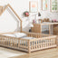 Full House-Shaped Headboard Floor Bed with Fence - Natural