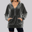 Loose Long Sleeve Zipper Pocket Pleuche Top for Women