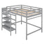 Full Size Loft Bed with Built-in Storage Staircase and Hanger for Clothes, Gray - Korvel