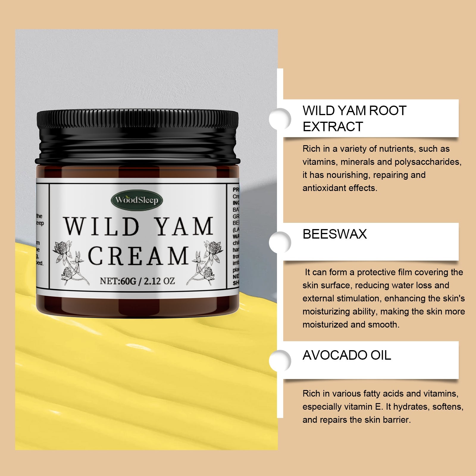 Woodsleep Yam Moisturizing Moisturizer, Moisturizing And Firming Skin Moisturizer That Reduces Fine Lines - Korvel