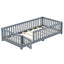 Twin Size Bed Floor Bed with Safety Guardrails and Door for Kids, Gray - Korvel