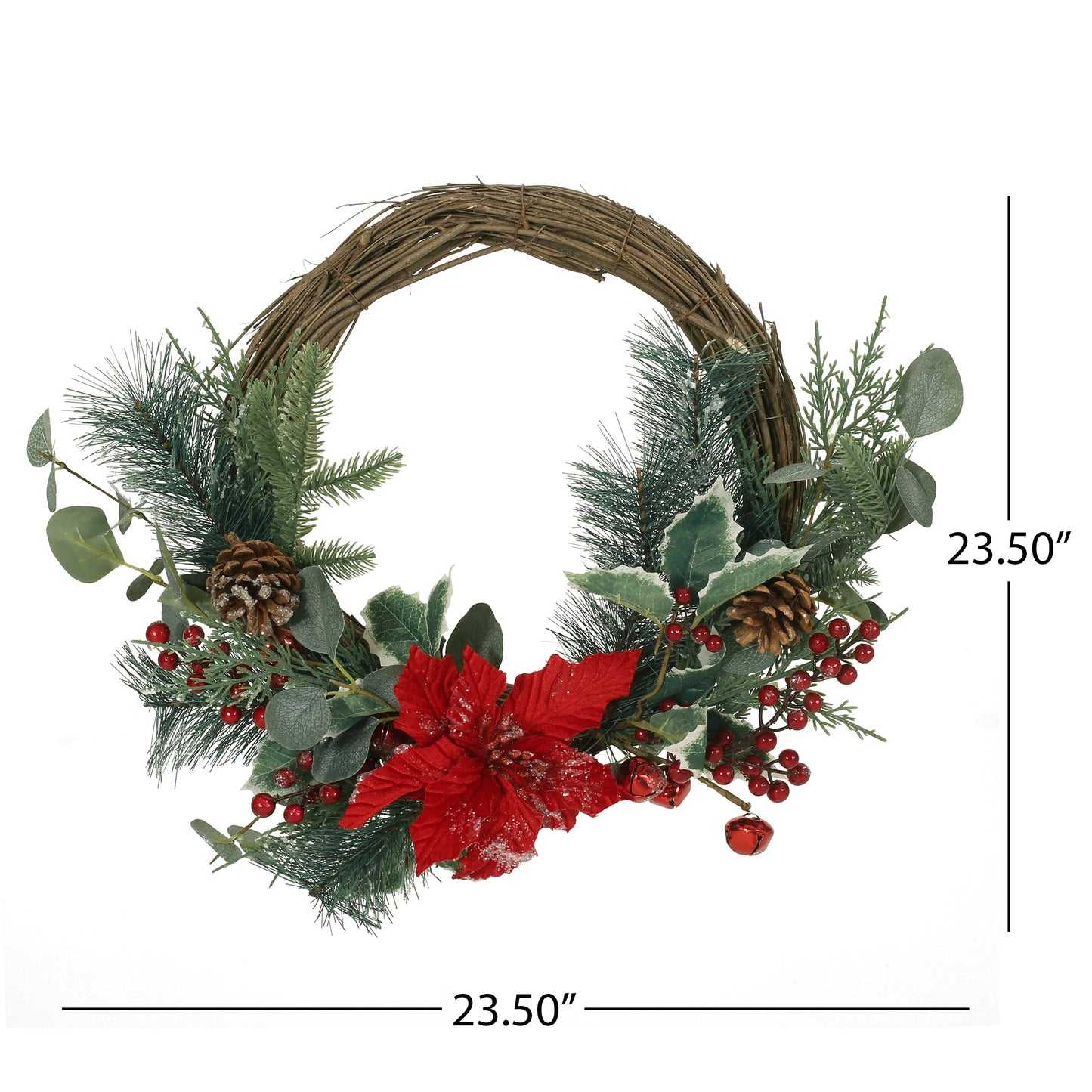 23.5" POINSETTIA/BERRY/EUCALYPTUS HALF WREATH - Korvel