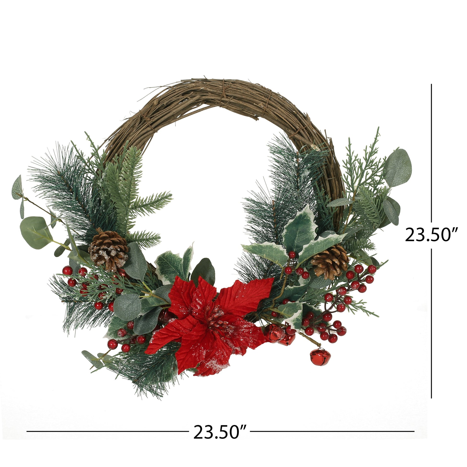 23.5" POINSETTIA/BERRY/EUCALYPTUS HALF WREATH - Korvel
