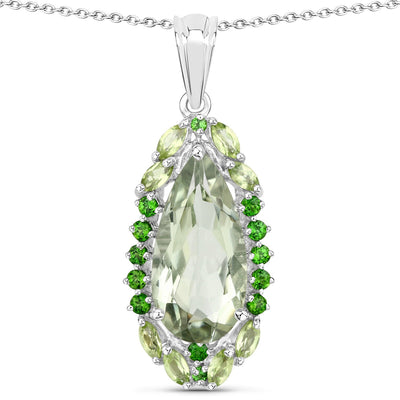 5.54 Carat Genuine Green Amethyst & Sterling Silver Pendant