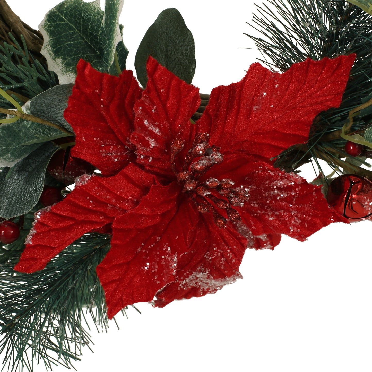 23.5" POINSETTIA/BERRY/EUCALYPTUS HALF WREATH - Korvel