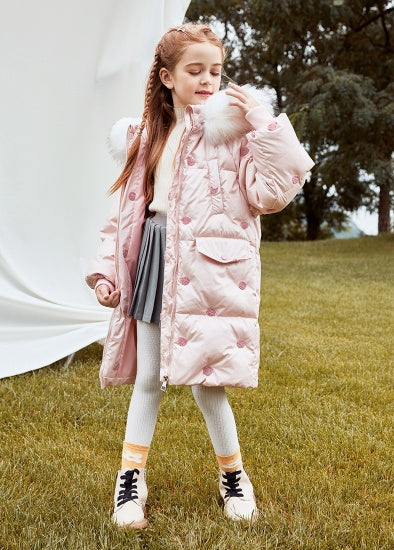 Children's Thickened Korean Style Down Jacket with Fur Collar