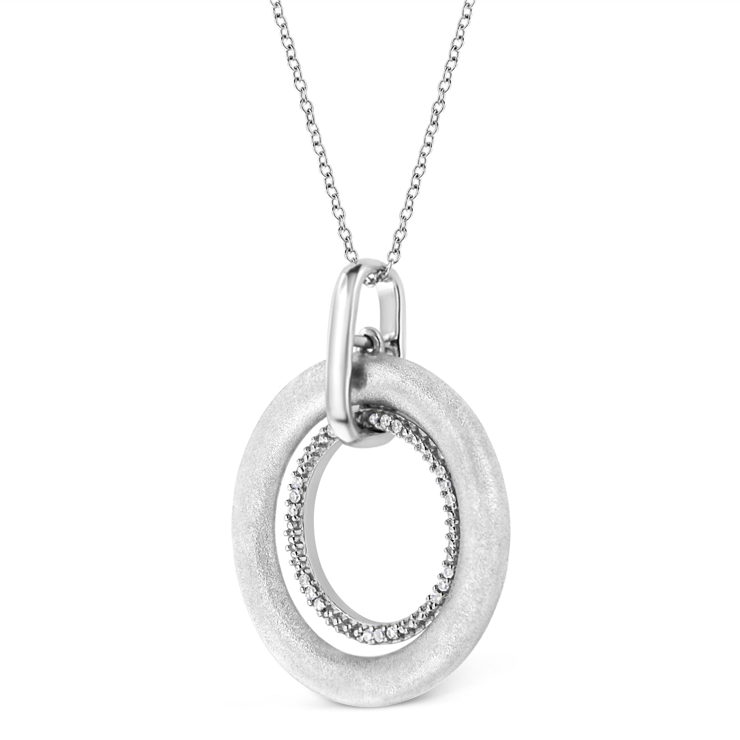 Collar de Pendiente de Doble Círculo de Plata Esterlina .925 con Acentos de Diamante