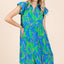 Robe Mini à Manches Volantes Imprimée Feuilles d'Été