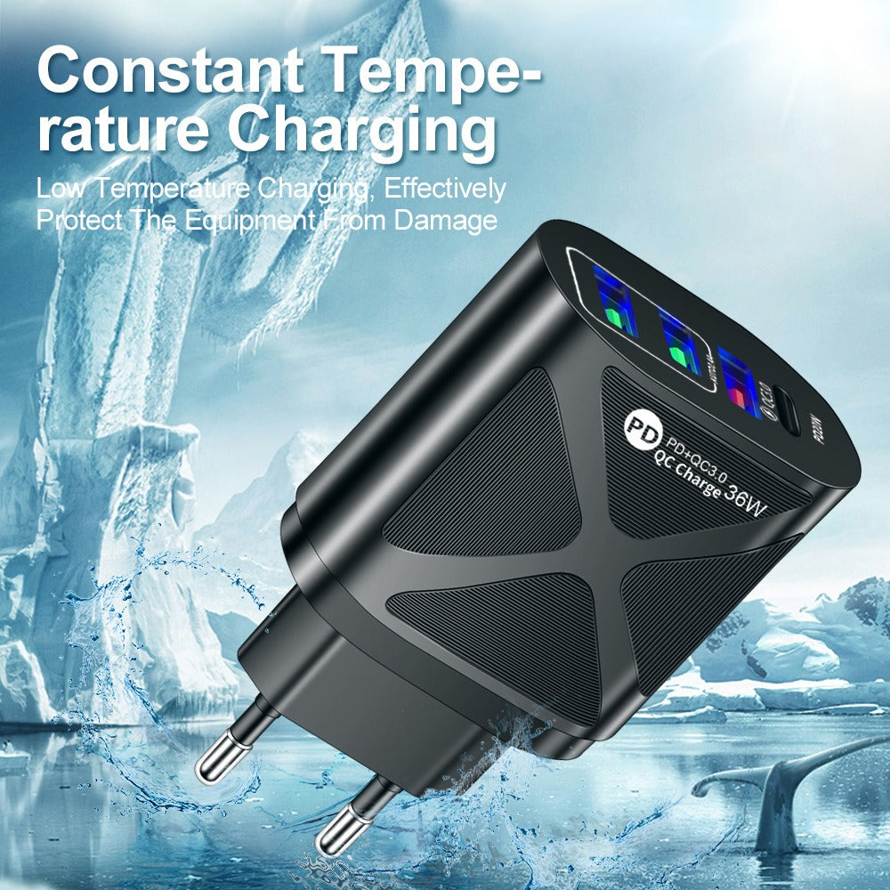 36W PD+QC3.0 2.4A Dual USB Fast Charging Phone Charger - Korvel