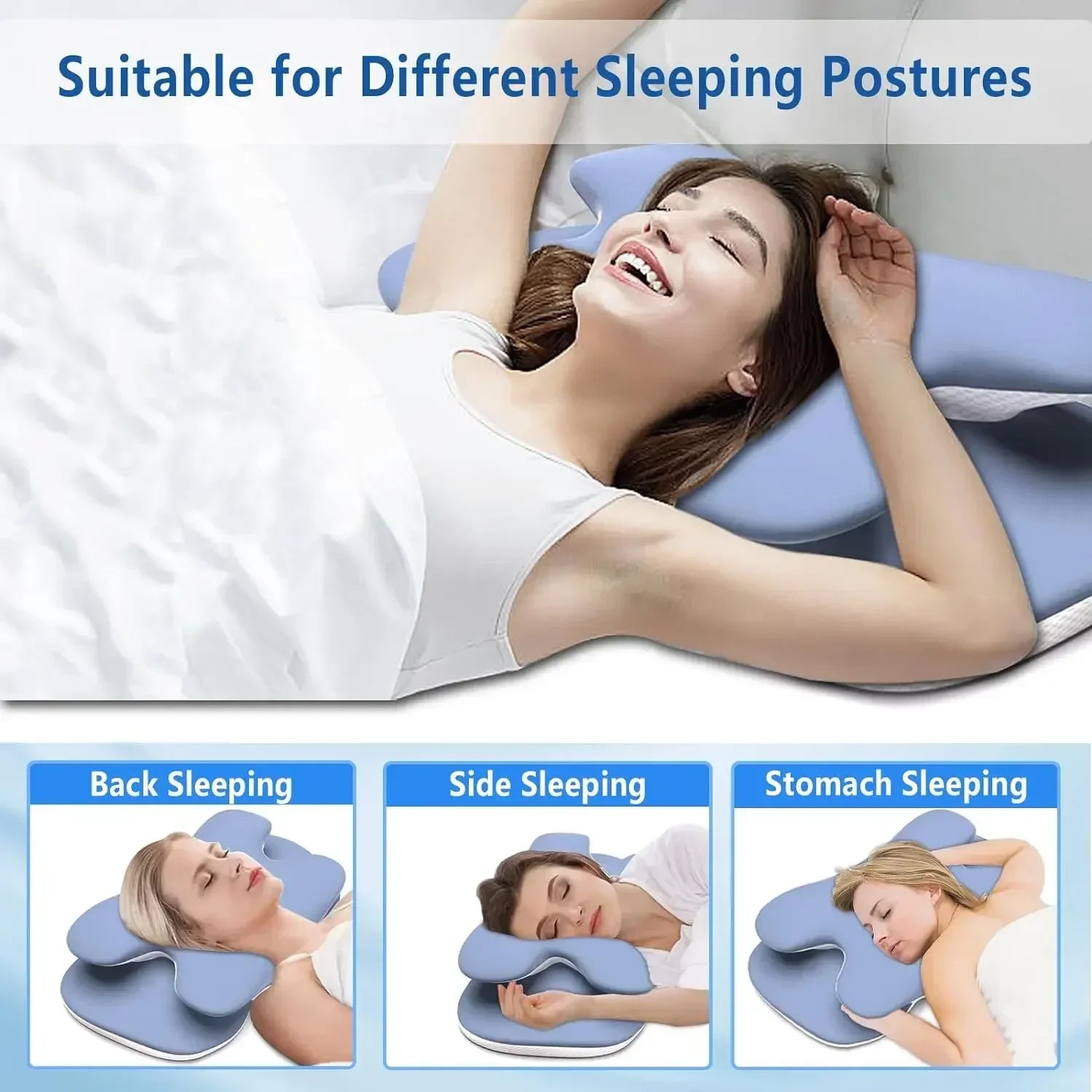 Ice Silk Pillowcase Ergonomic Cervical Pillow Memory Foam Pillow Neck Pain Relief Comes Adjustable Home for Back Side Sleepers - Korvel