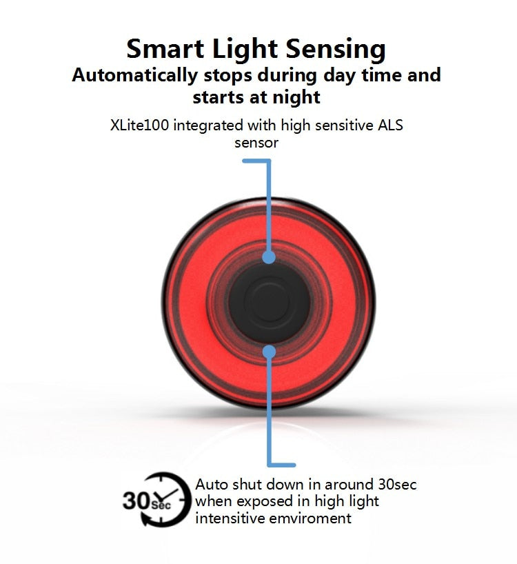 Lumière arrière de vélo intelligente XLITE100 avec démarrage/arrêt automatique