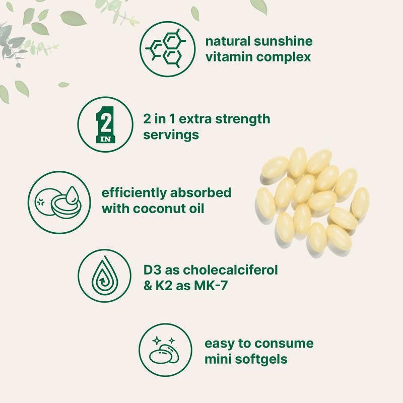 Premium Vitamin D3K2 Softgels - 180 Capsules