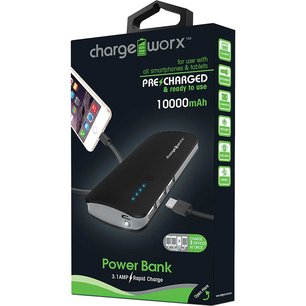 ChargeWorx® CX6740 Banque d'alimentation portable 10000mAh – Triple USB