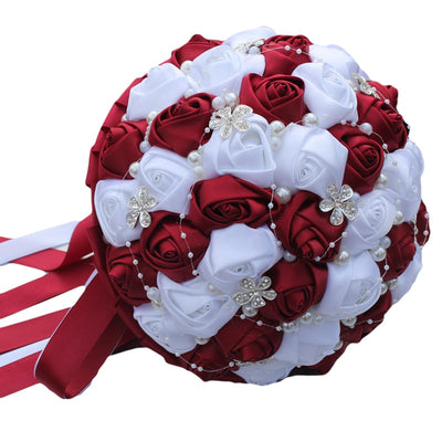 WifeLai-A Ramos De Novia Burgundy Artificial Flower Bridesmaid Wedding Bouquet - Korvel