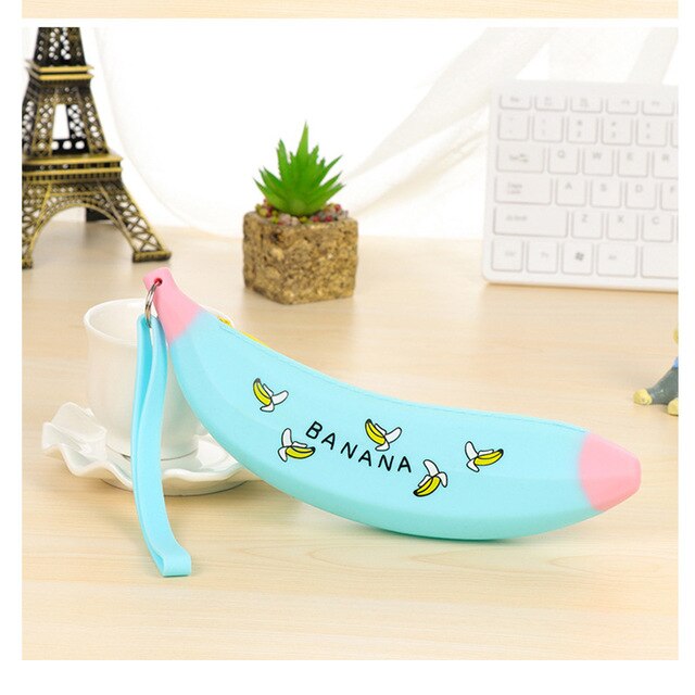 Simple Banana Green Onion Student Pencil Bag Super Cute Silicone Large Capacity Female Pencil Case Purse - Korvel