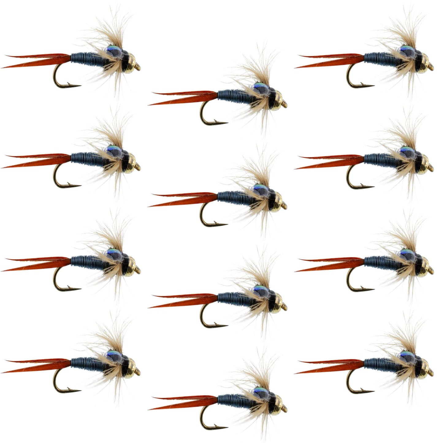 Copper John Nymph Flies - Metallic Blue Bead Head - 12 Pack Size 10 - Korvel