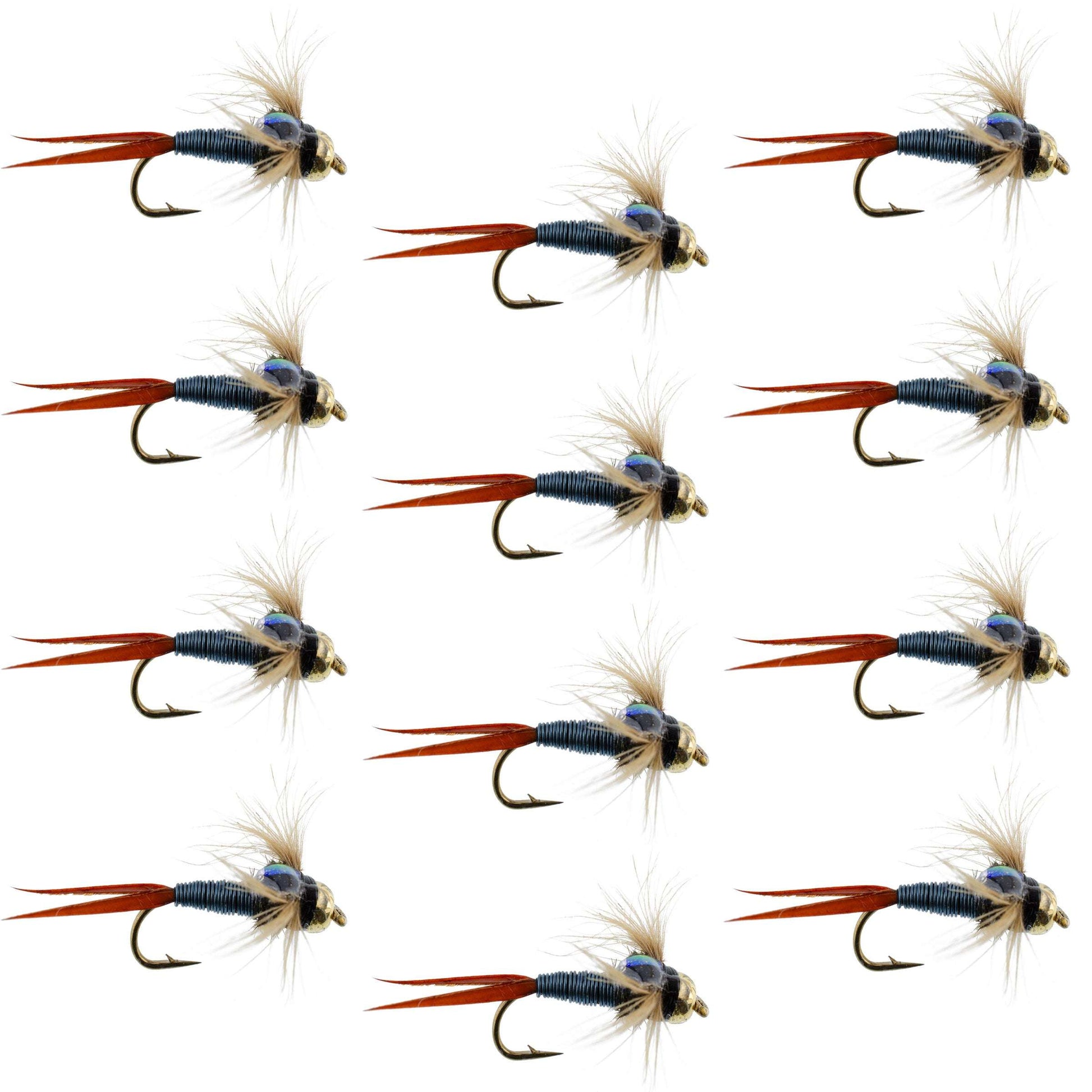 Copper John Nymph Flies - Metallic Blue Bead Head - 12 Pack Size 10 - Korvel