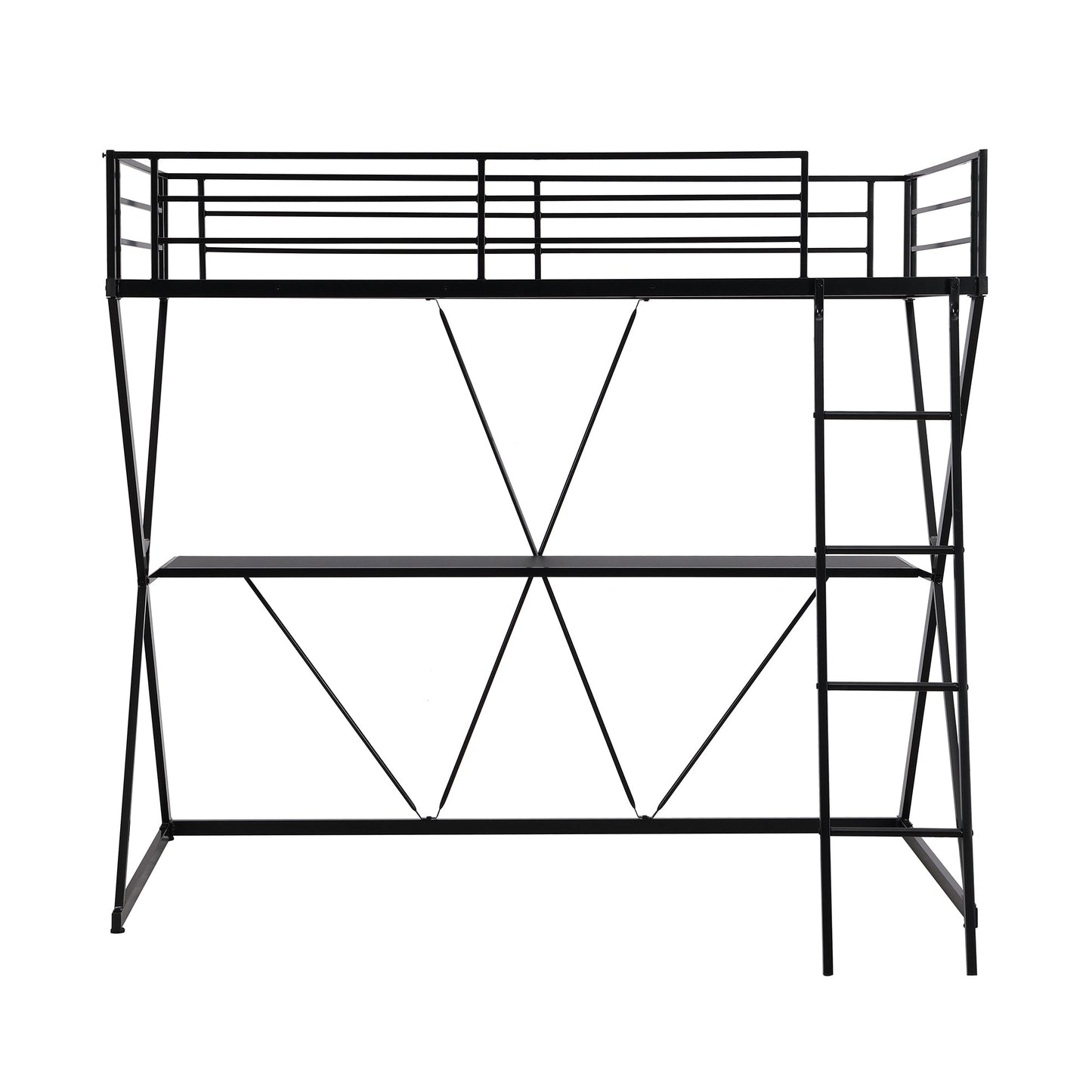 Premium Twin Size Loft Bed with Desk and Guardrails - Black