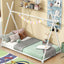 Metal Twin Size House Platform Bed with Triangle Structure  White - Korvel