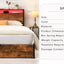 Elevating storage bed frame, full-size bed frame with bookshelf headboard and LED lights, with country brown color - Korvel