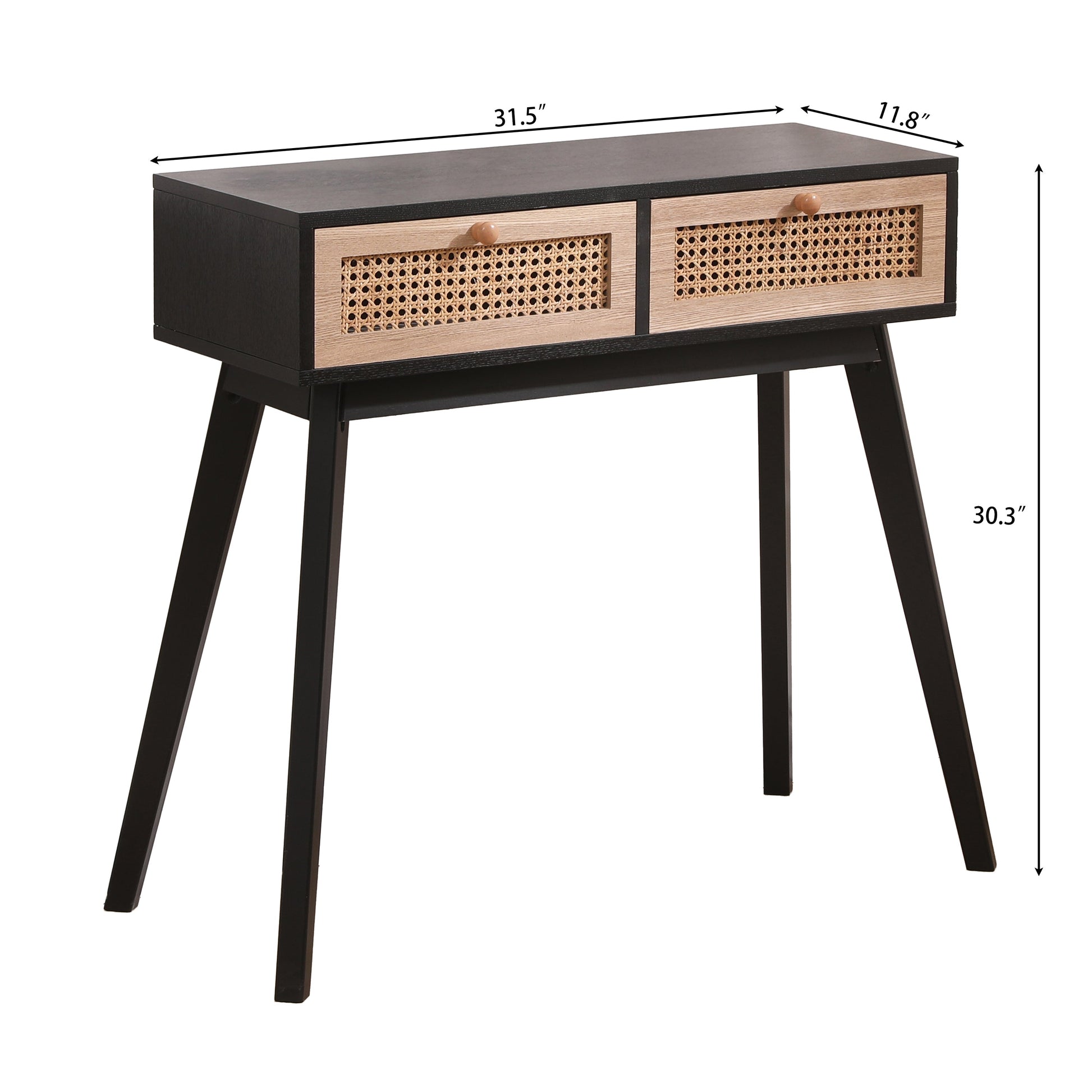 Side table with two real rattan drawers, solid wood table legs,can be used in the dining room, living room,bedroom - Korvel