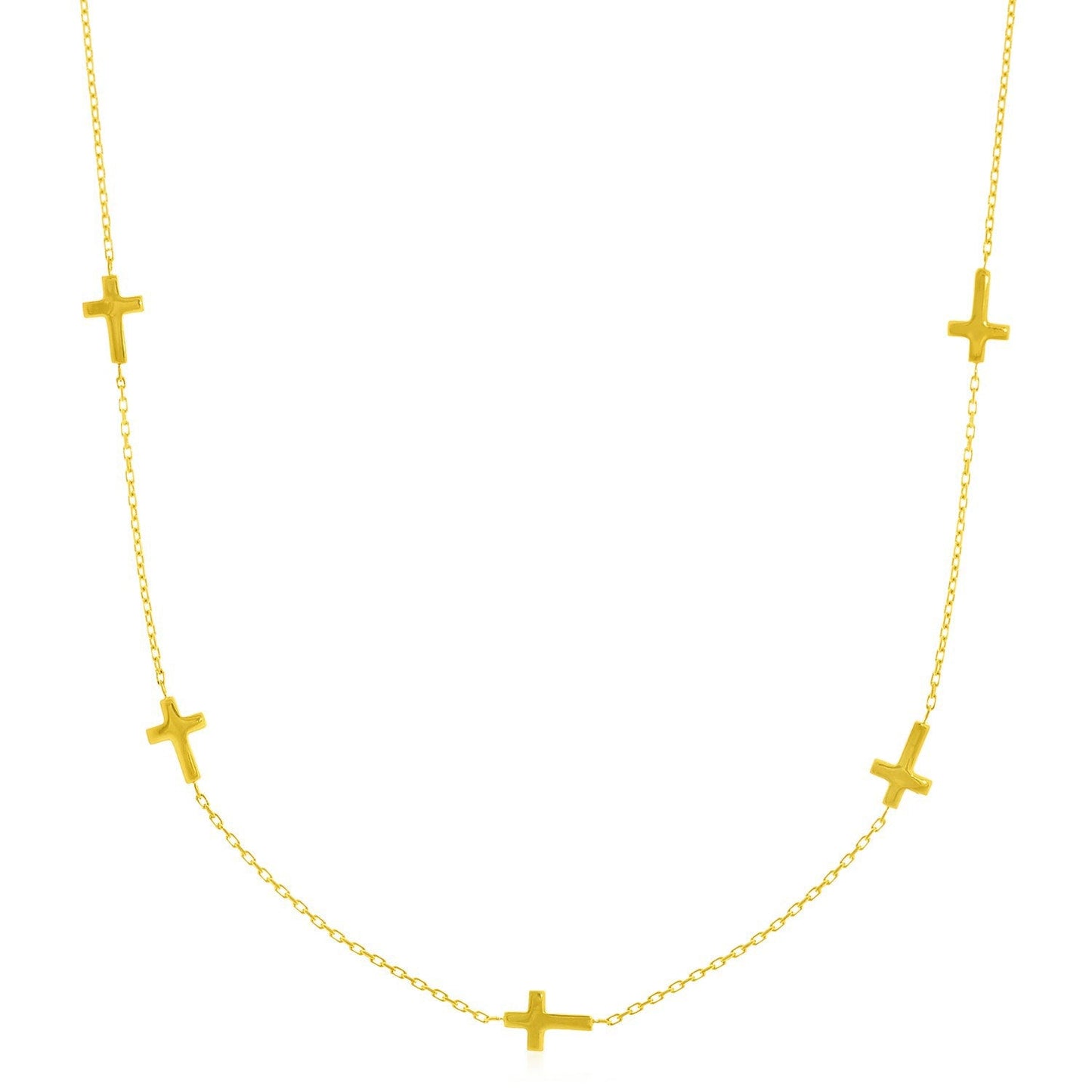 Collier en Chaîne en Or Jaune 14k avec Stations en Croix