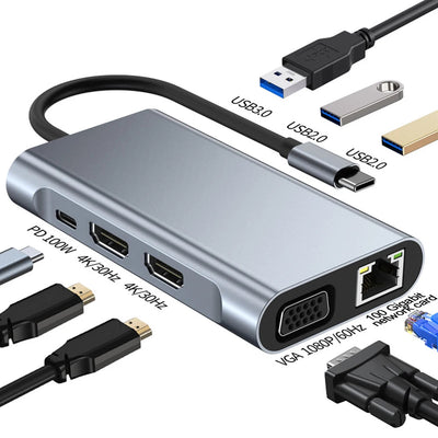 8-in-1 Type-C Docking Station for Multi-Screen Display
