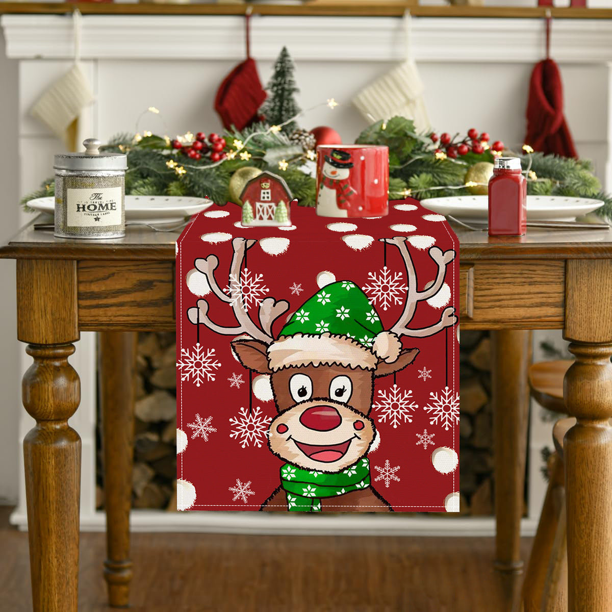Christmas Reindeer Tablecloth with Snowflakes Design