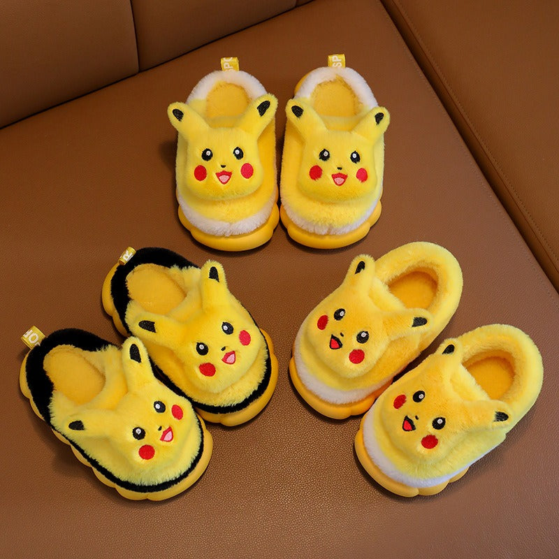 Winter children's cotton slippers, cute cartoon home for girls, warm and non slip indoor and outdoor baby cotton shoes, parent-child shoes, winter - Korvel