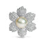 Broche de Flor de Diamante y Perla Cultivada en Oro Blanco de 18K