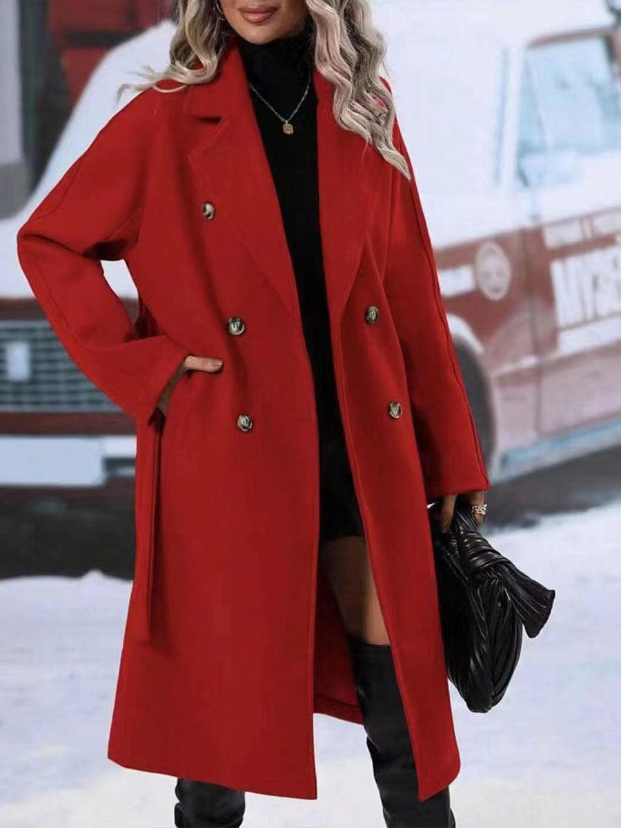 Women's Double-Breasted Pea Coat with Belt