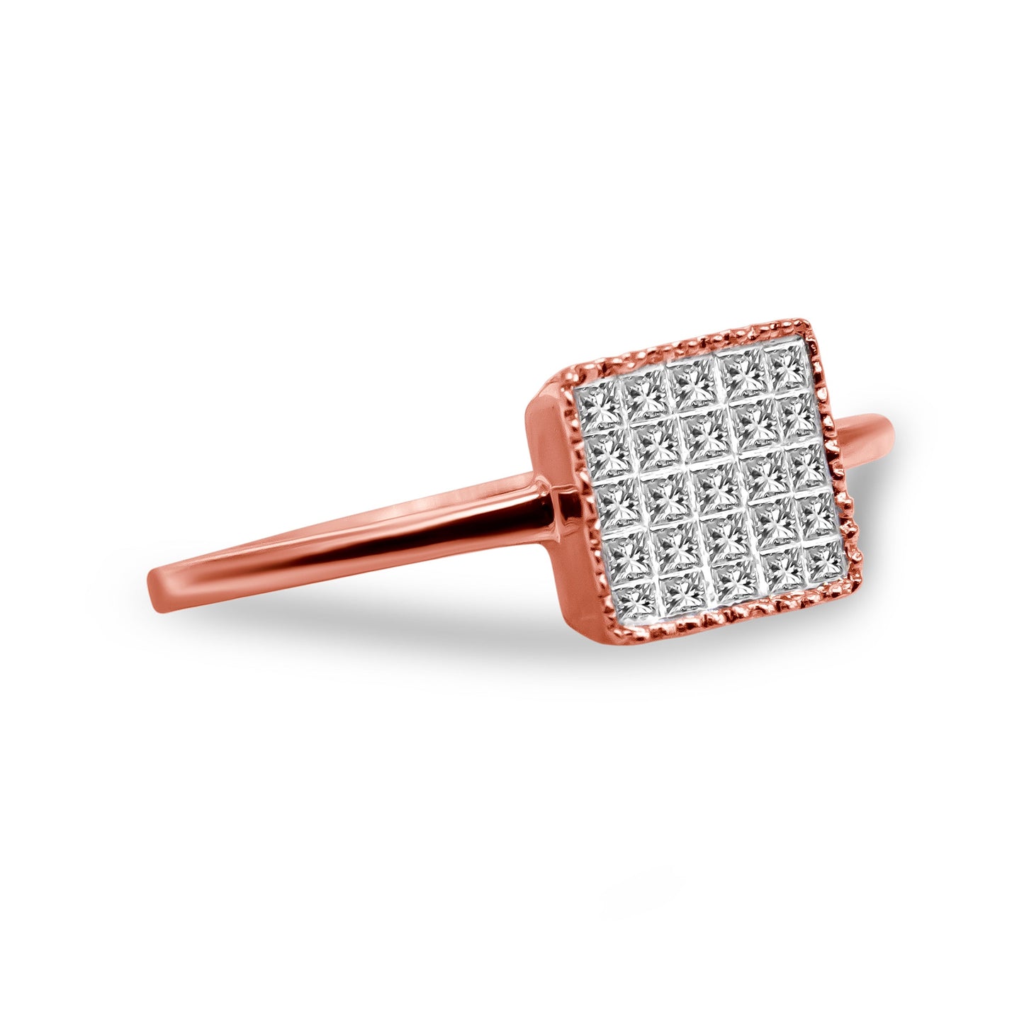 10K Rose Gold 1/3 Cttw Princess Cut Diamond Engagement Ring - Size 7