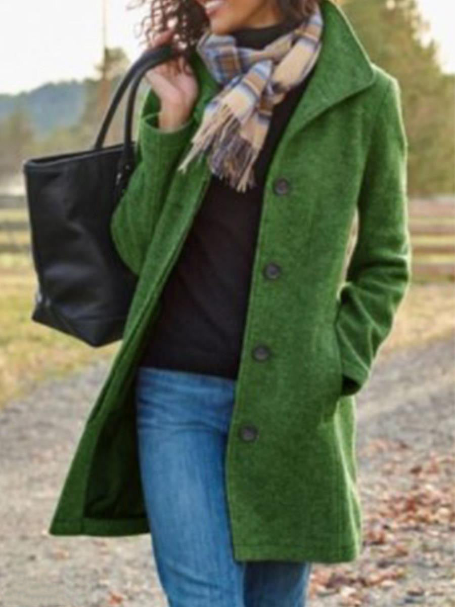 Elegant Women's Medium Length Woolen Overcoat