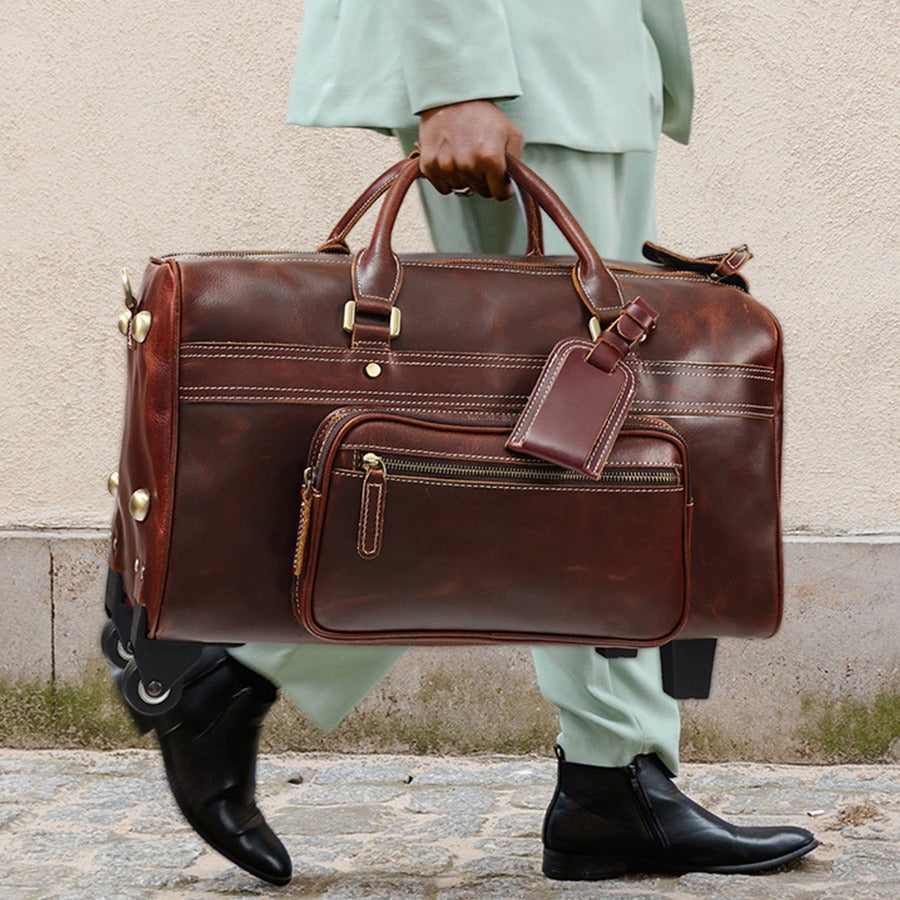 Bolsa de Viaje Portátil Retro de Cuero para Hombres