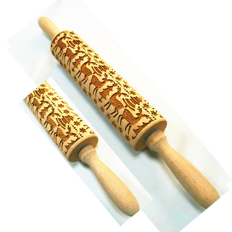 Wooden Rolling Pin Beechwood Laser Engraved Printed Rolling Pin Embossing Christmas Flip Sugar Cookie Rolling Pin - Korvel