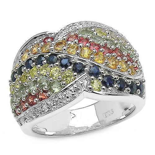 Anillo de Clúster de Múltiples Zafiros de 3.07 Quilates en Plata Esterlina