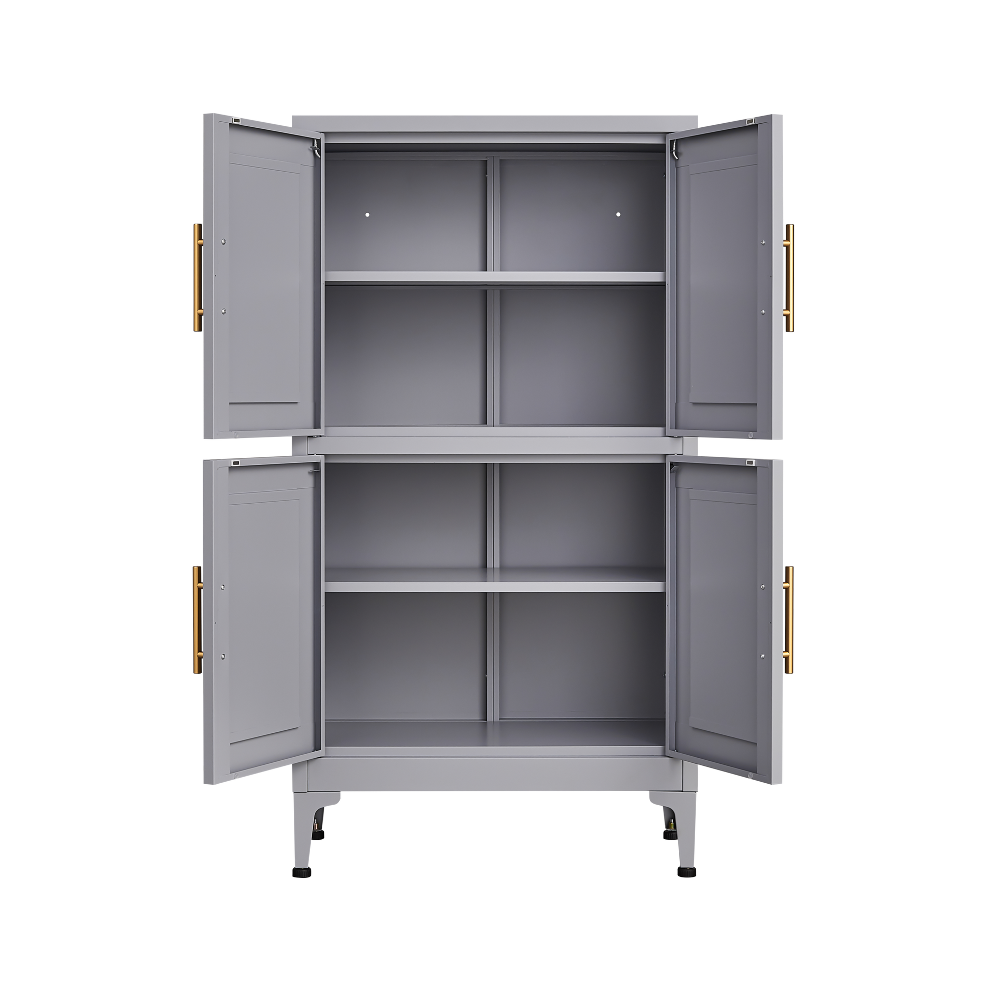 Grey metal kitchen storage cabinet, kitchen pantry storage cabinet with door and shelf, adjustable leveling feet - Korvel