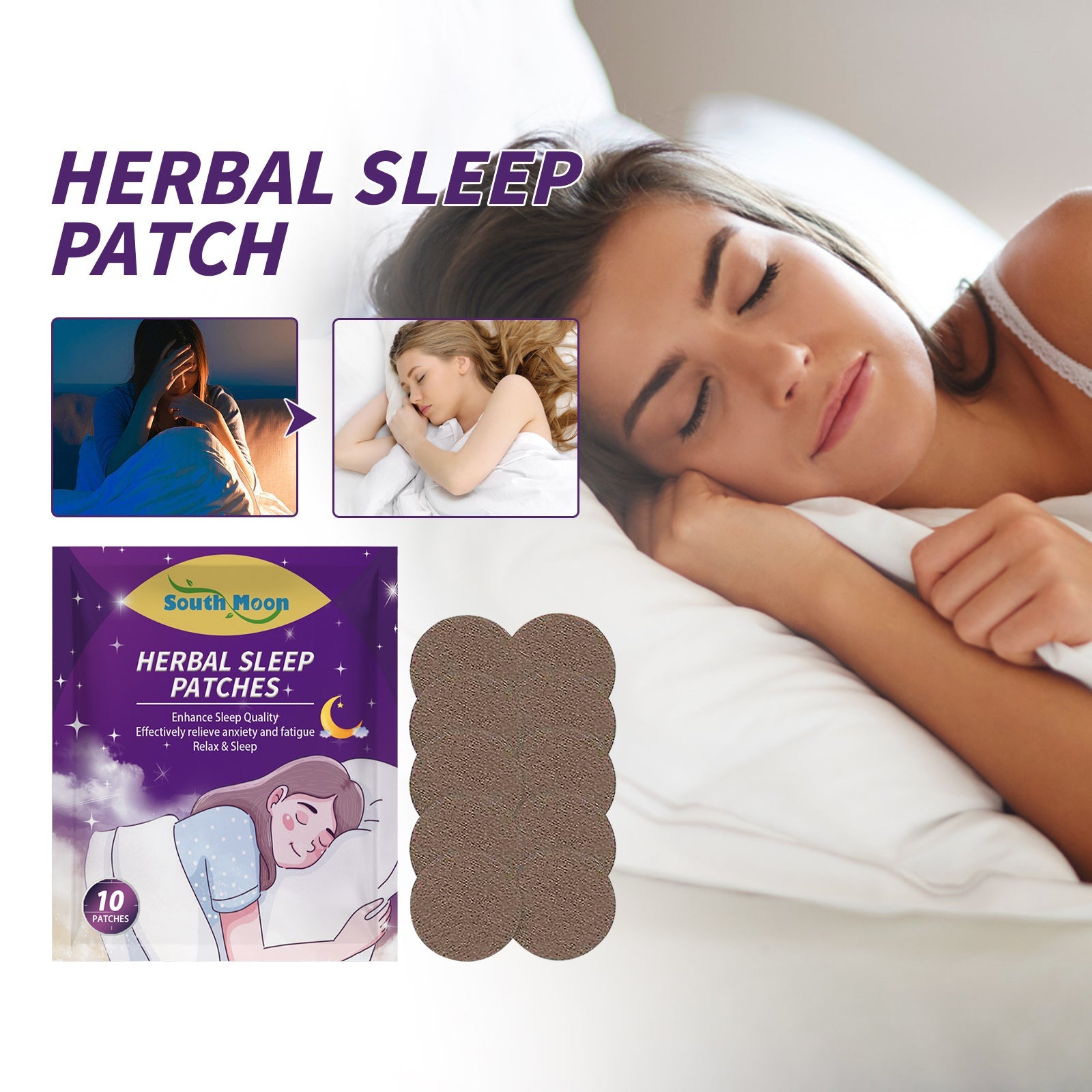 Herbal Sleep Patch, Care For Sleep, Relax And Relieve Body Pressure Body Health Care Point Patch - Korvel