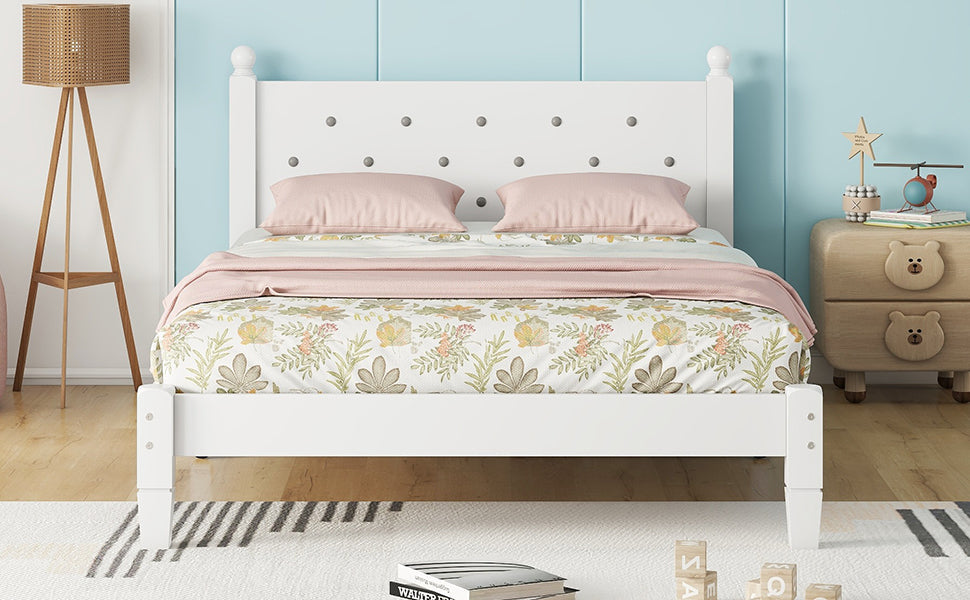 Elegant Twin Bed with Button-Decorated Headboard in White