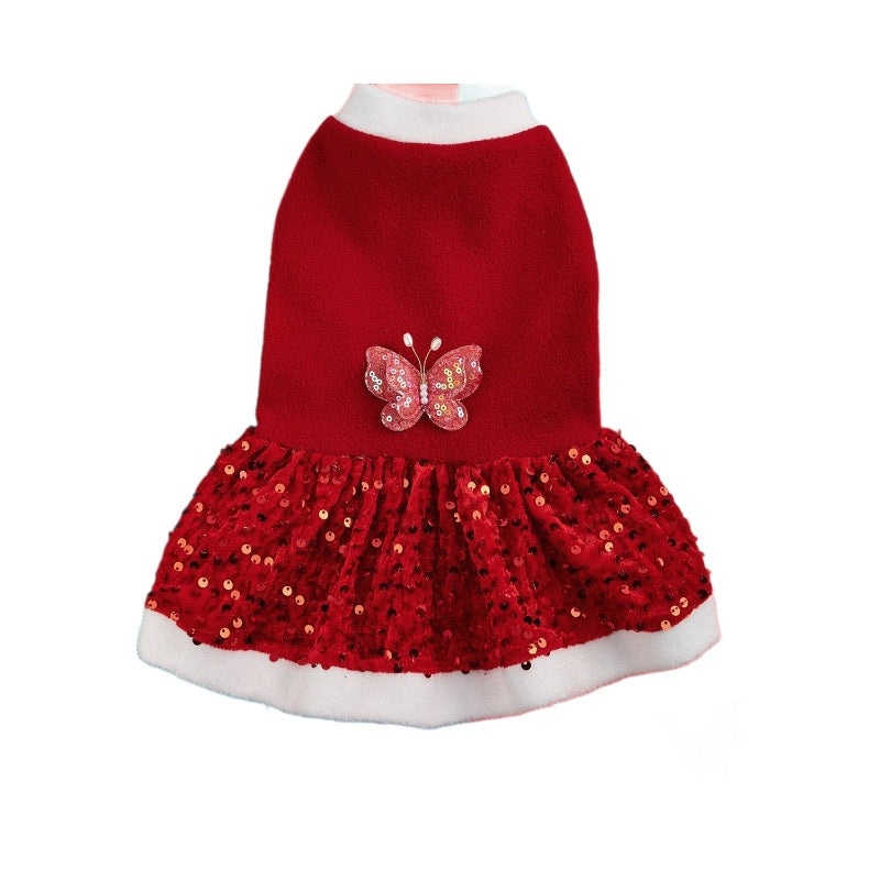 Autumn and Winter New Pet Plush Clothes Christmas Dog Dress Small Dog Teddy Dress Cat Clothes - Korvel