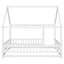 Full Size Floor Wooden Bed with House Roof Frame and Guardrails - White