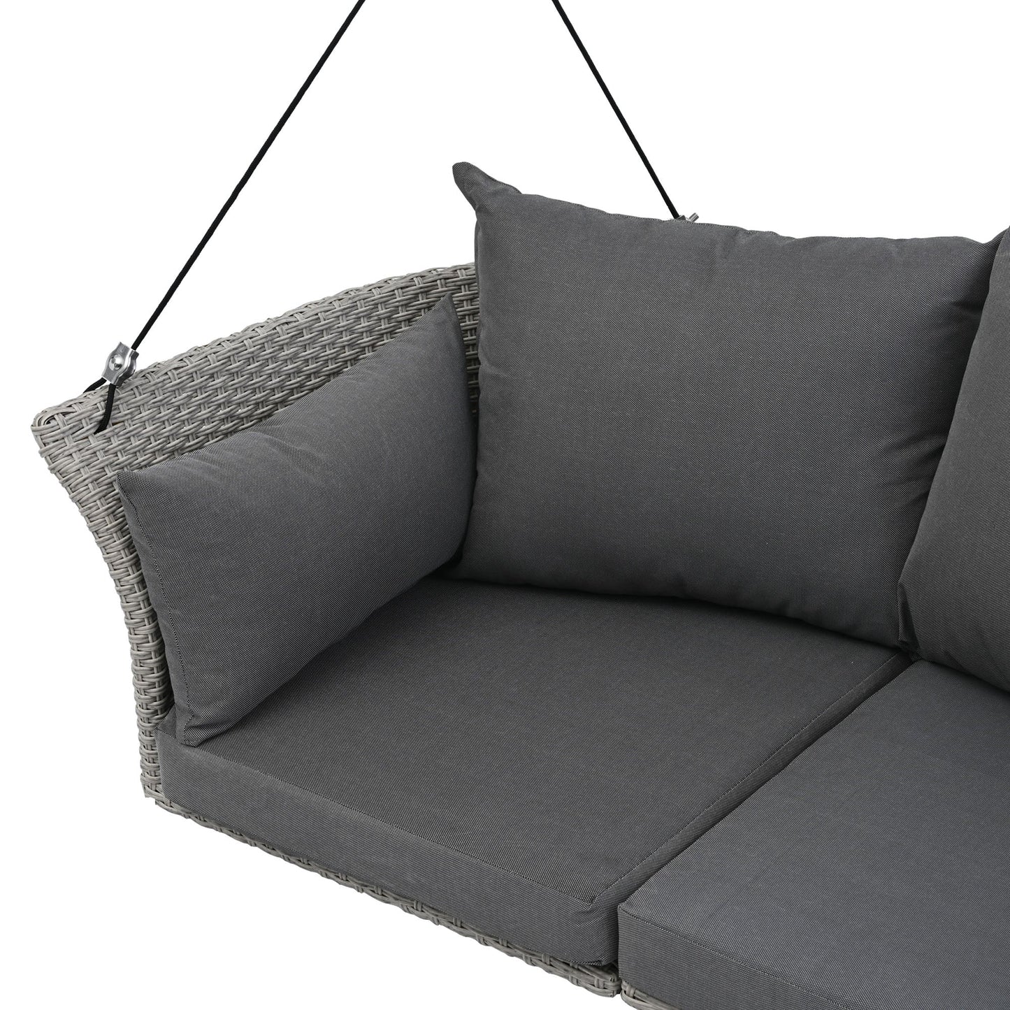 GO 51.9" 2-Person Hanging Seat, Rattan Woven Swing Chair, Porch Swing With Ropes, Gray Wicker And Cushion - Korvel