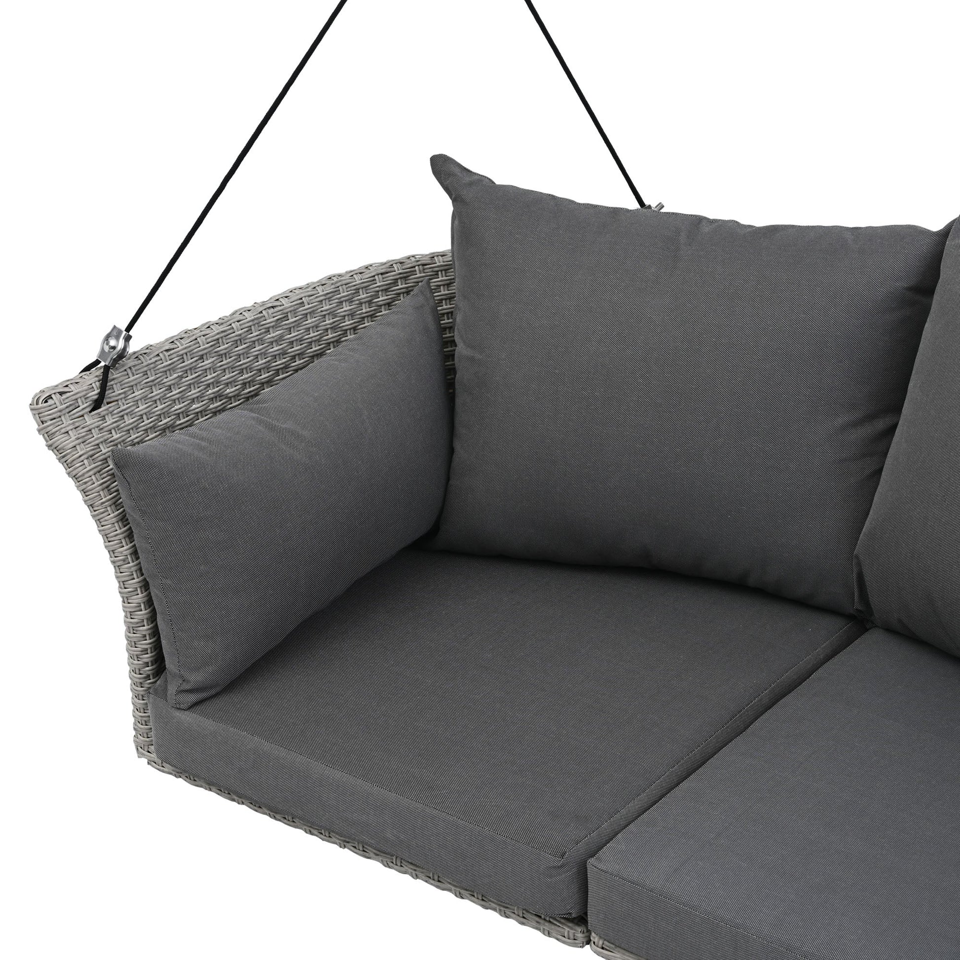 GO 51.9" 2-Person Hanging Seat, Rattan Woven Swing Chair, Porch Swing With Ropes, Gray Wicker And Cushion - Korvel