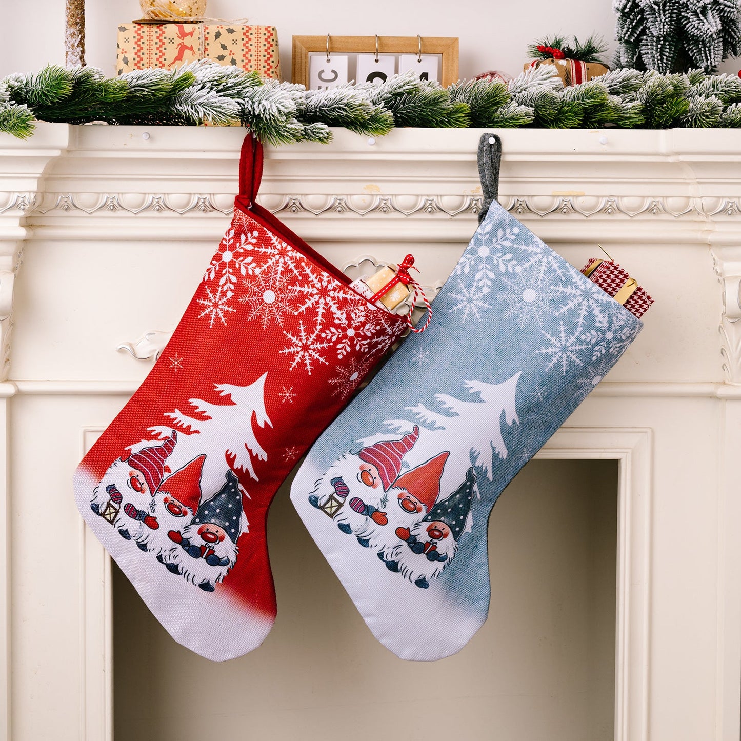 Christmas Decorations Rudolf Printed Christmas Socks Children's Gift with Large Christmas Socks - Korvel