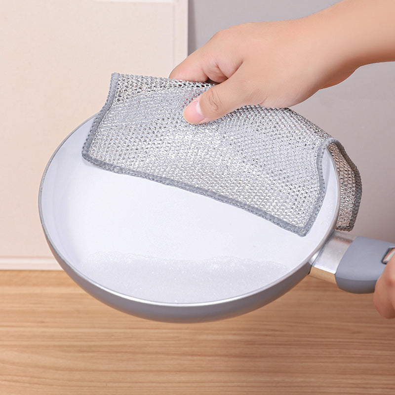 Steel Wire Dishcloth for Home Use, Non-Greasy Steel Wool Scrubbing Cloth, Kitchen Cleaning Cloth, Easy to Clean Silver Wire Rag - Korvel